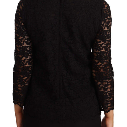 Elegant Black Floral Lace Long Sleeve Top