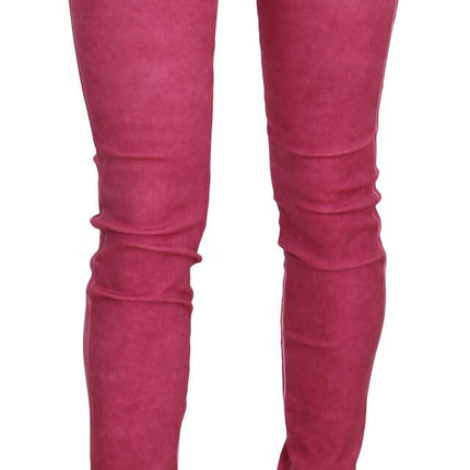 Pantalon skinny à taille moyenne rose chic