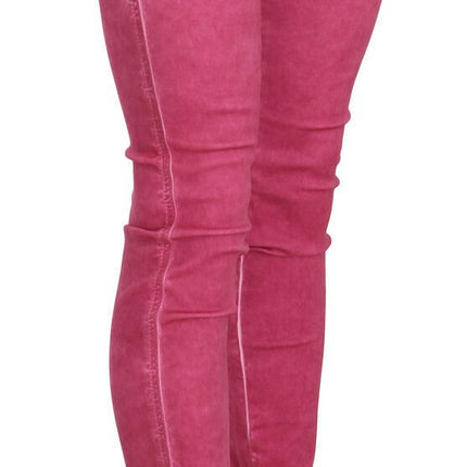 Pantalon skinny à taille moyenne rose chic