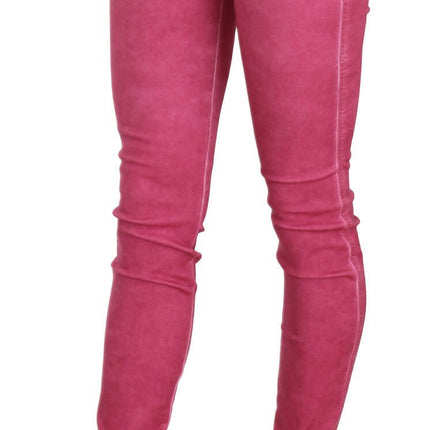 Pantalon skinny à taille moyenne rose chic