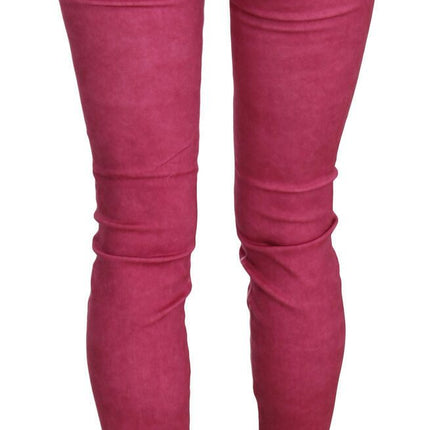 Pantalon skinny à taille moyenne rose chic