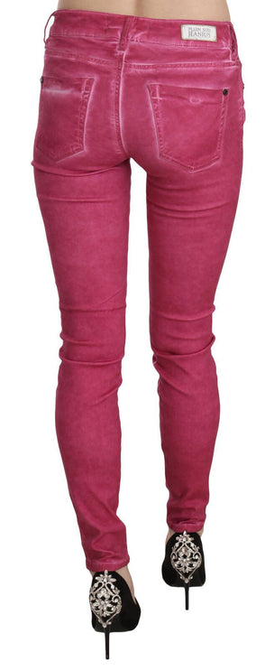 Pantalon skinny à taille moyenne rose chic