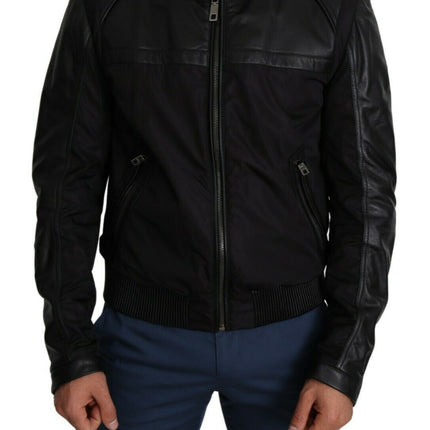 Bomber noir élégant avec accents en cuir