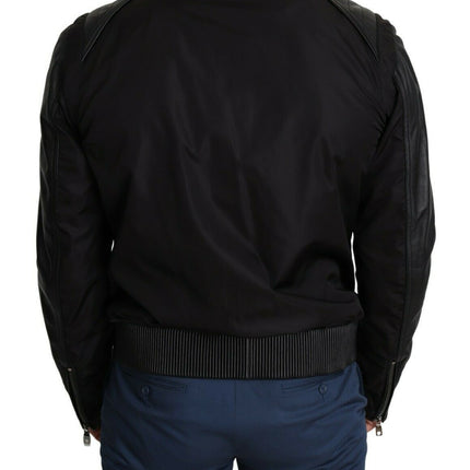 Bomber noir élégant avec accents en cuir