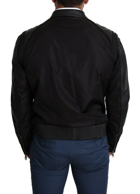 Bomber noir élégant avec accents en cuir