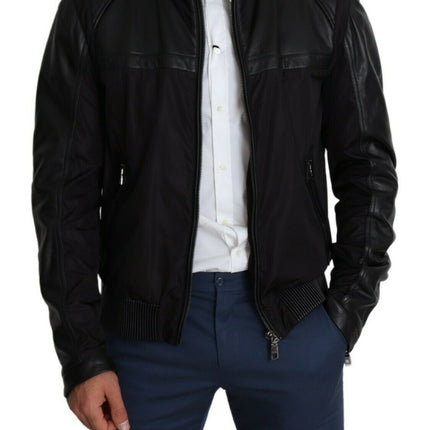 Bomber noir élégant avec accents en cuir