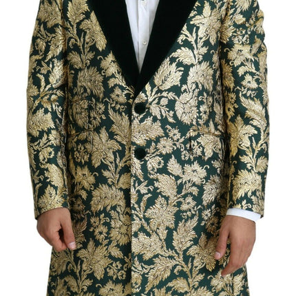 Elegant Gold Green Jacquard Sicilia veste