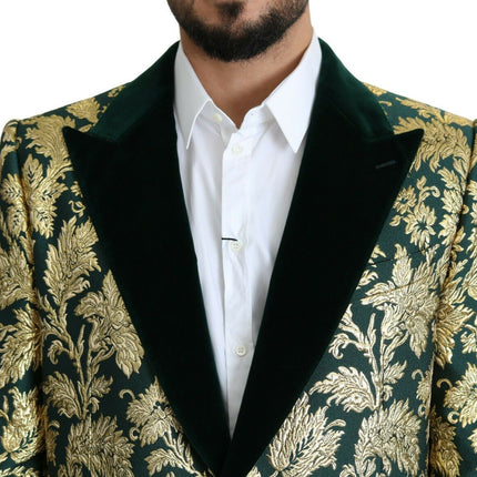 Elegant Gold Green Jacquard Sicilia veste