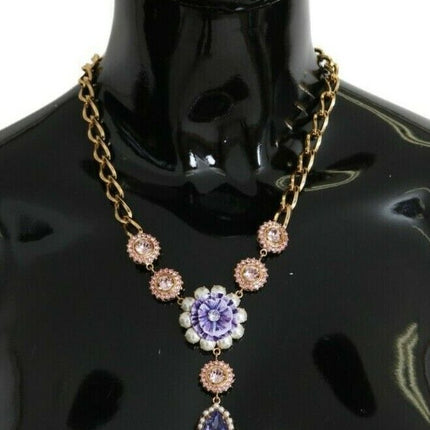 Elegant Gold Crystal Floral Charm Necklace