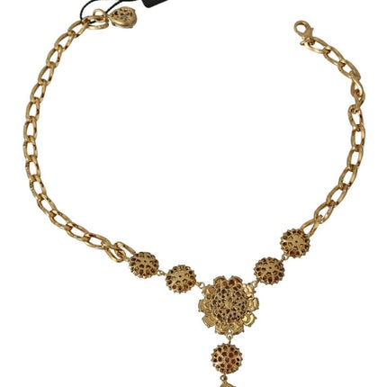 Elegant Gold Crystal Floral Charm Necklace