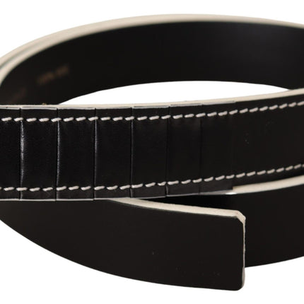 Ceinture de mode en cuir noir chic avec des accents blancs