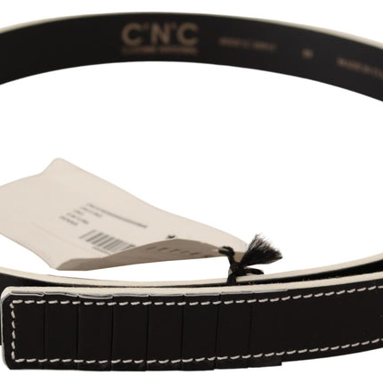 Ceinture de mode en cuir noir chic avec des accents blancs