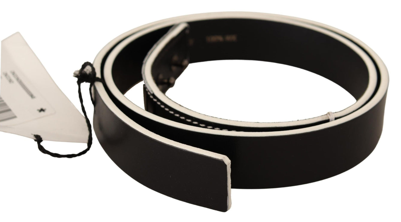 Ceinture de mode en cuir noir chic avec des accents blancs