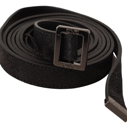 Ceinture de mode en cuir noir chic avec boucle en métal