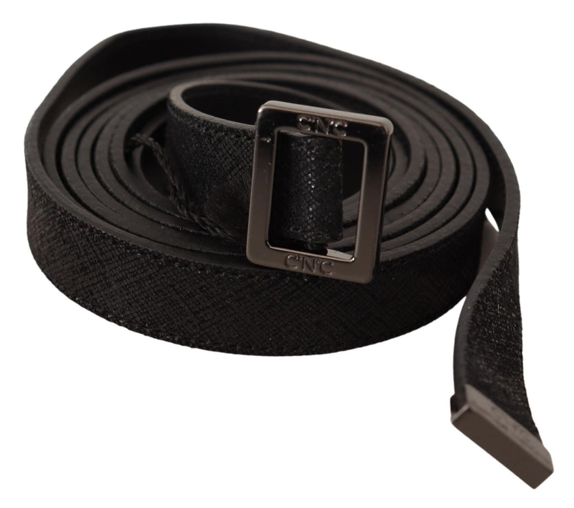 Ceinture de mode en cuir noir chic avec boucle en métal