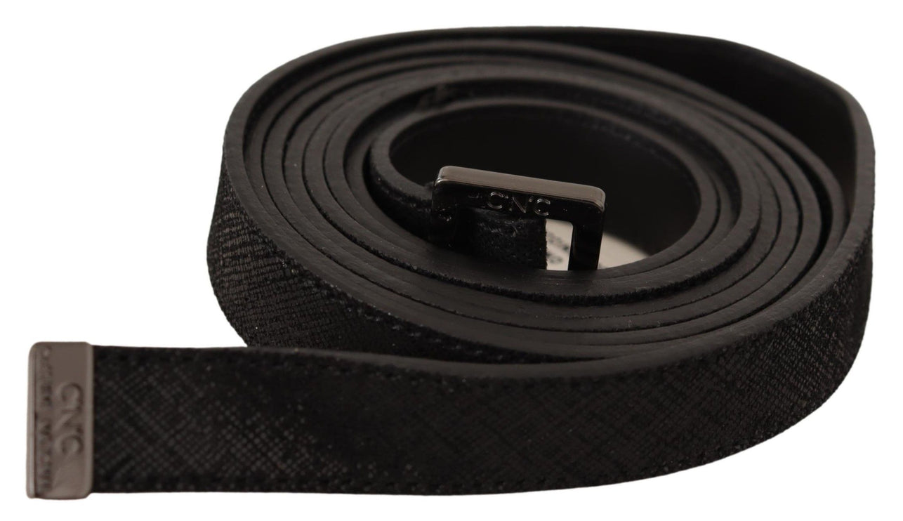 Ceinture de mode en cuir noir chic avec boucle en métal