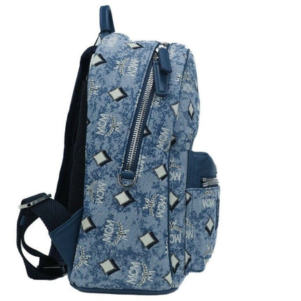 Stark Small Blue Vintage Jacquard Monogram Logo Fabric Backpack Bookbag