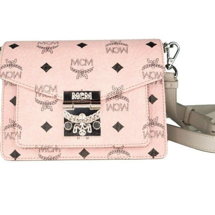 Signature Soft Pink Diamond Logo Leather Mini Flap Lock Crossbody Handbag