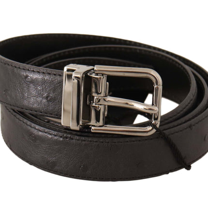 Elegant Black Leather Belt with Silver Buckle