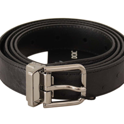 Elegant Black Leather Belt with Silver Buckle