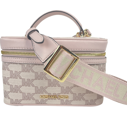 Jet set moyen poudre à roues à joues Jacquard Canvas Zip Trunk Crossbody Sac