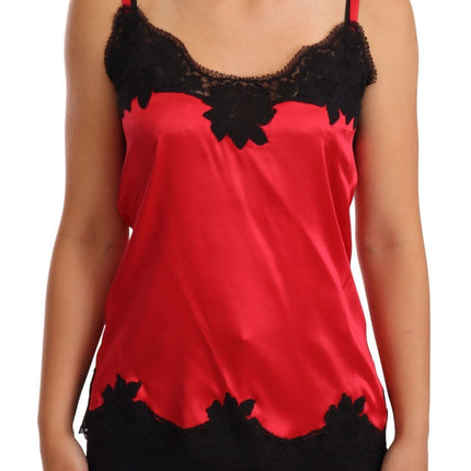 Camisole de encaje de seda en rojo y negro