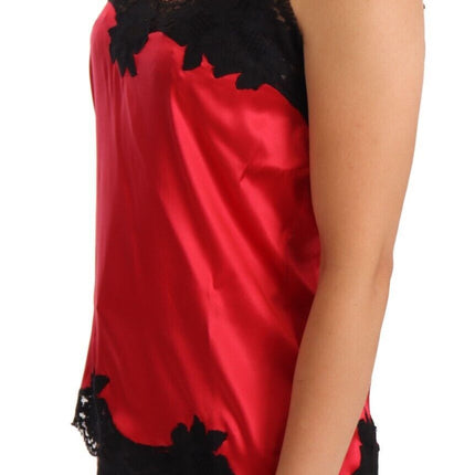 Camisole de encaje de seda en rojo y negro