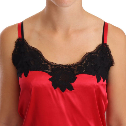 Camisole de encaje de seda en rojo y negro