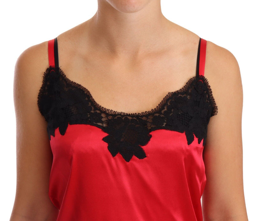 Seta miscela di camisole in pizzo in rosso e nero