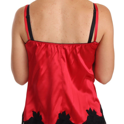 Camisole de encaje de seda en rojo y negro