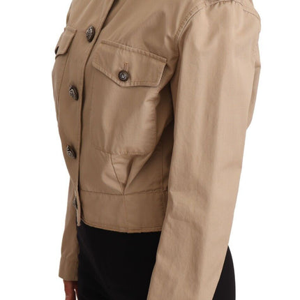 Elegante chaqueta de algodón recortada en beige