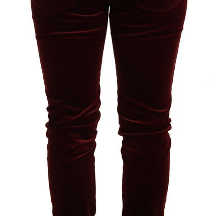 Pantalon skinny en velours rouge élégant