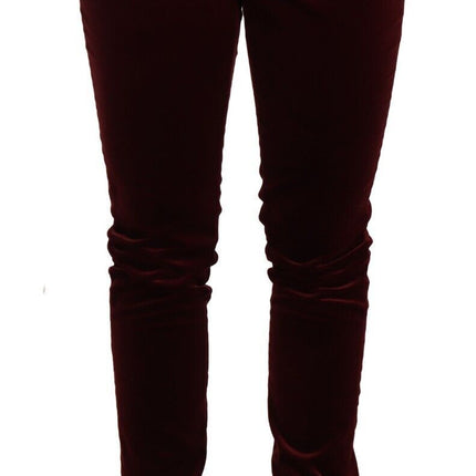 Pantalon skinny en velours rouge élégant