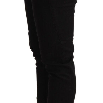 Pantalon de coton noir skinny à taille basse chic