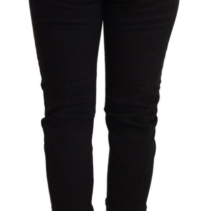 Pantalon de coton noir skinny à taille basse chic