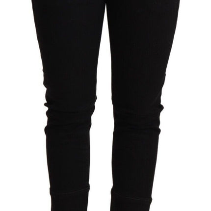 Pantalon de coton noir skinny à taille basse chic