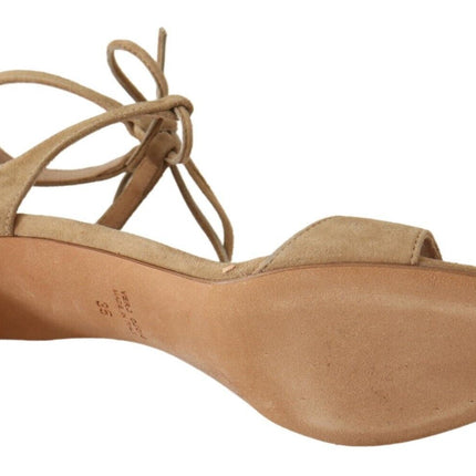 Elegantes tacones de correa de tobillo de gamuza beige