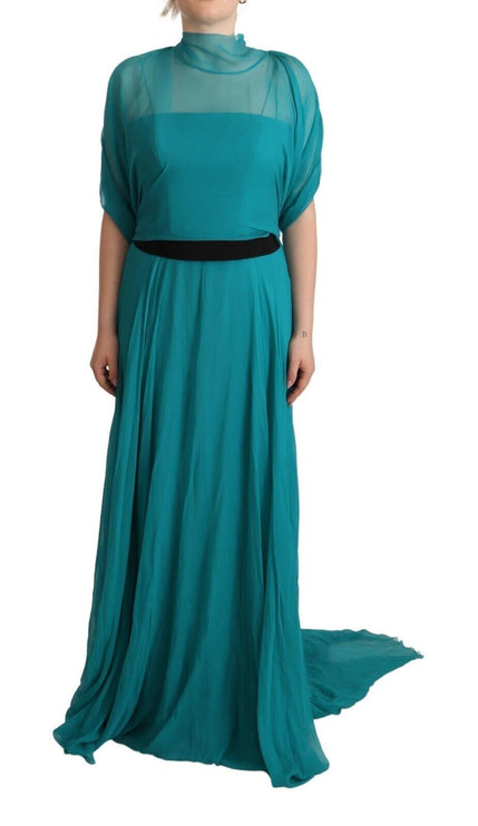 Robe longue en soie en soie élégante en bleu