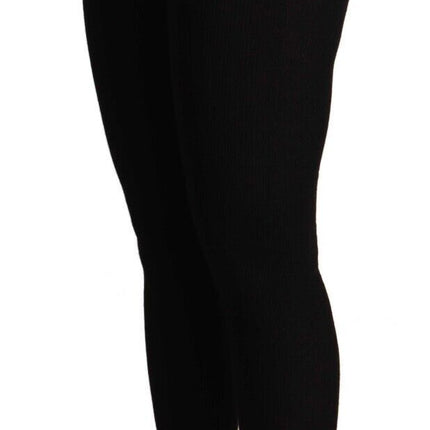 Pantalons de collants en cachemire noir et taille noire