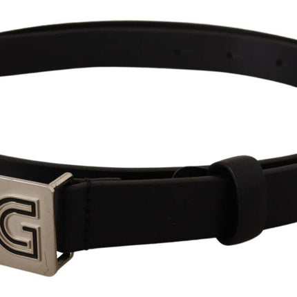 Elegant Black Leather Belt with Silver Buckle