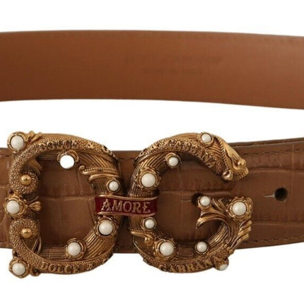 Ceinture amore en cuir croco élégant avec perles