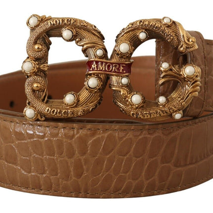 Ceinture amore en cuir croco élégant avec perles