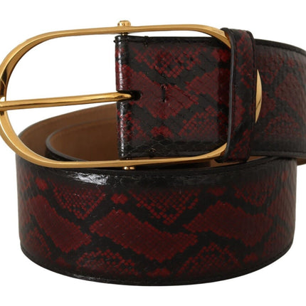 Ceinture en cuir python rouge élégant avec boucle dorée