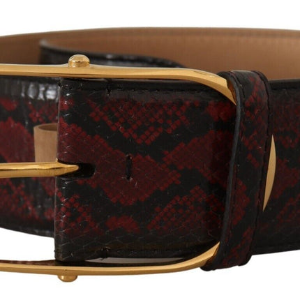 Ceinture en cuir python rouge élégant avec boucle dorée