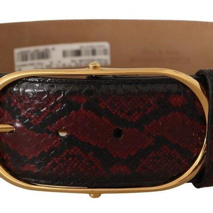 Ceinture en cuir python rouge élégant avec boucle dorée