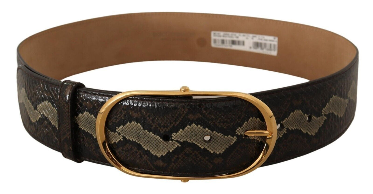 Ceinture élégante de la peau de serpent avec une boucle ovale dorée