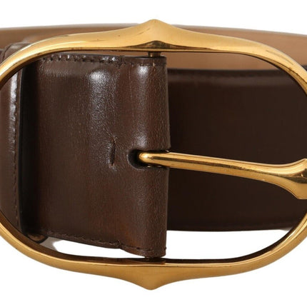 Ceinture en cuir brun élégant avec boucle dorée