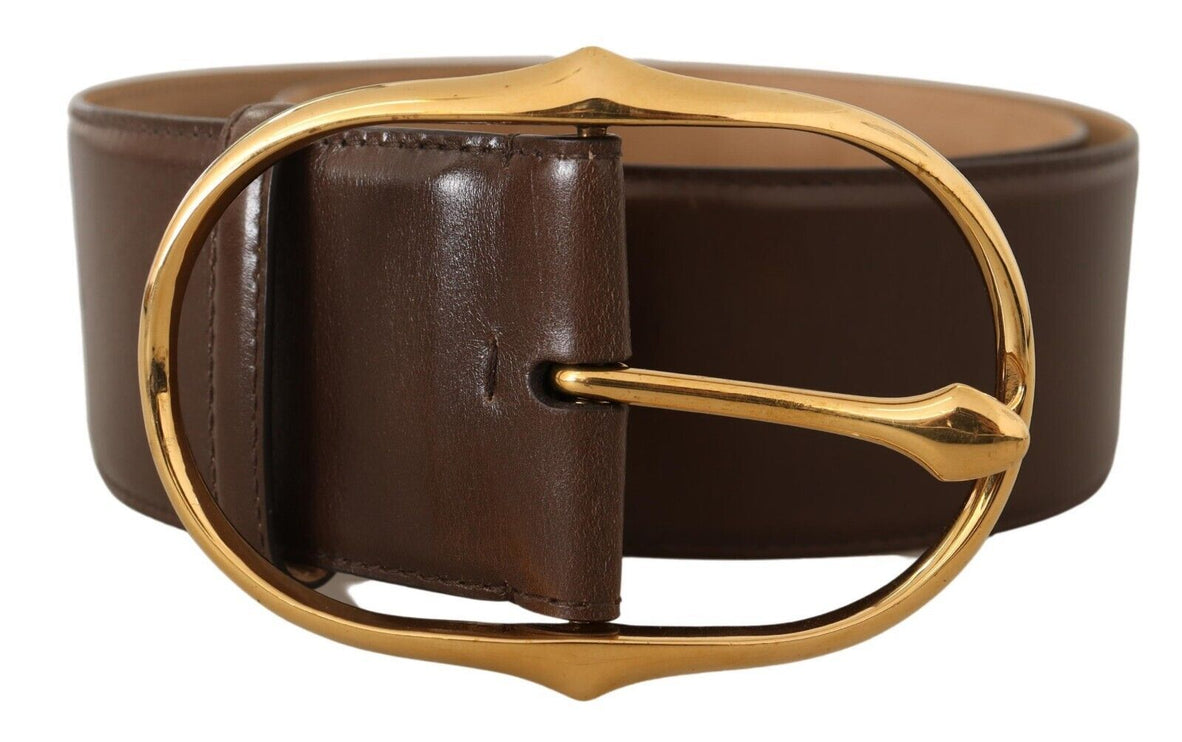 Ceinture en cuir brun élégant avec boucle dorée