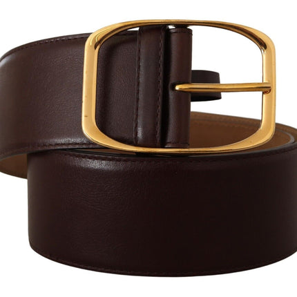 Ceinture en cuir brun foncé élégant avec boucle dorée