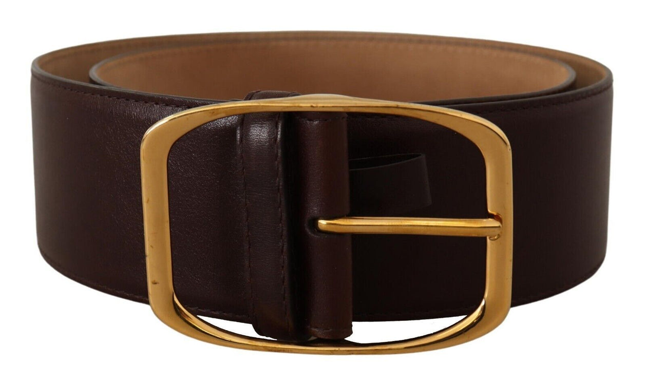 Ceinture en cuir brun foncé élégant avec boucle dorée